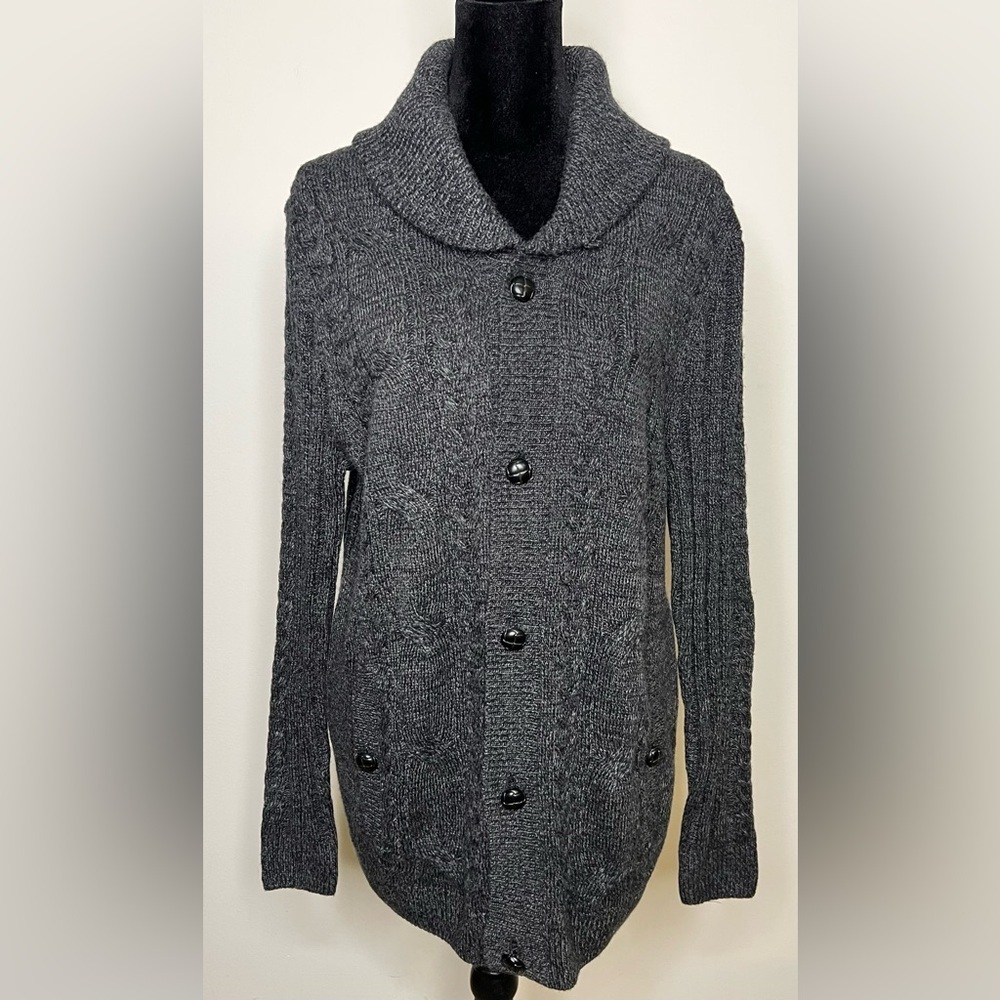 NWT Tasso Elba wool blend Gray cable knit grandpa academia cardigan sweater S